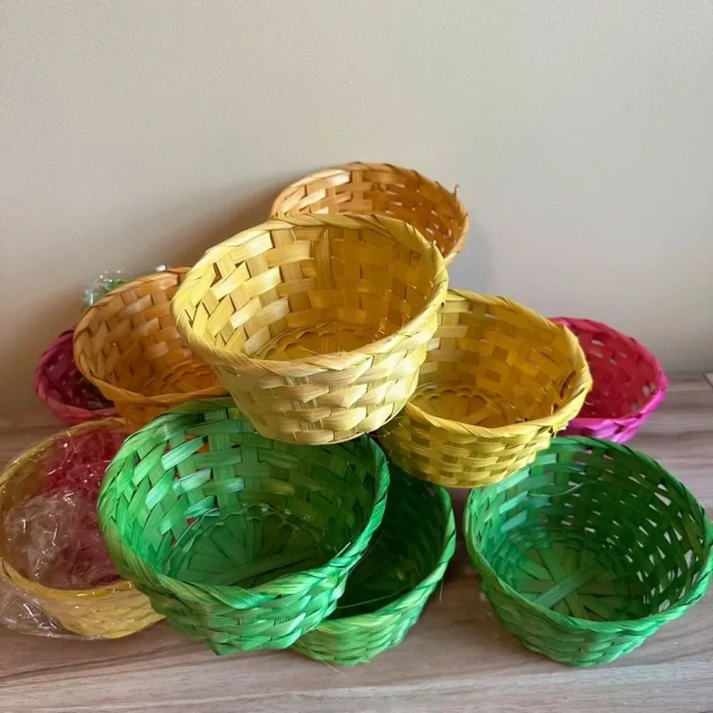 11 Woven Easter Baskets Colorful Bamboo Gift Candy Egg Hunt Basket Lot Craft